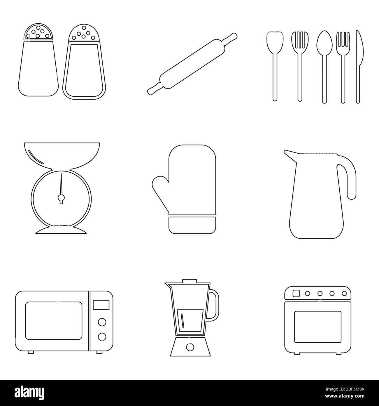 Ensemble de contour d'icône de pictogramme de cuisine. Ensemble de divers contours noirs et blancs représentant des pictogrammes d'icône de cuisine. Vecteur EPS Illustration de Vecteur