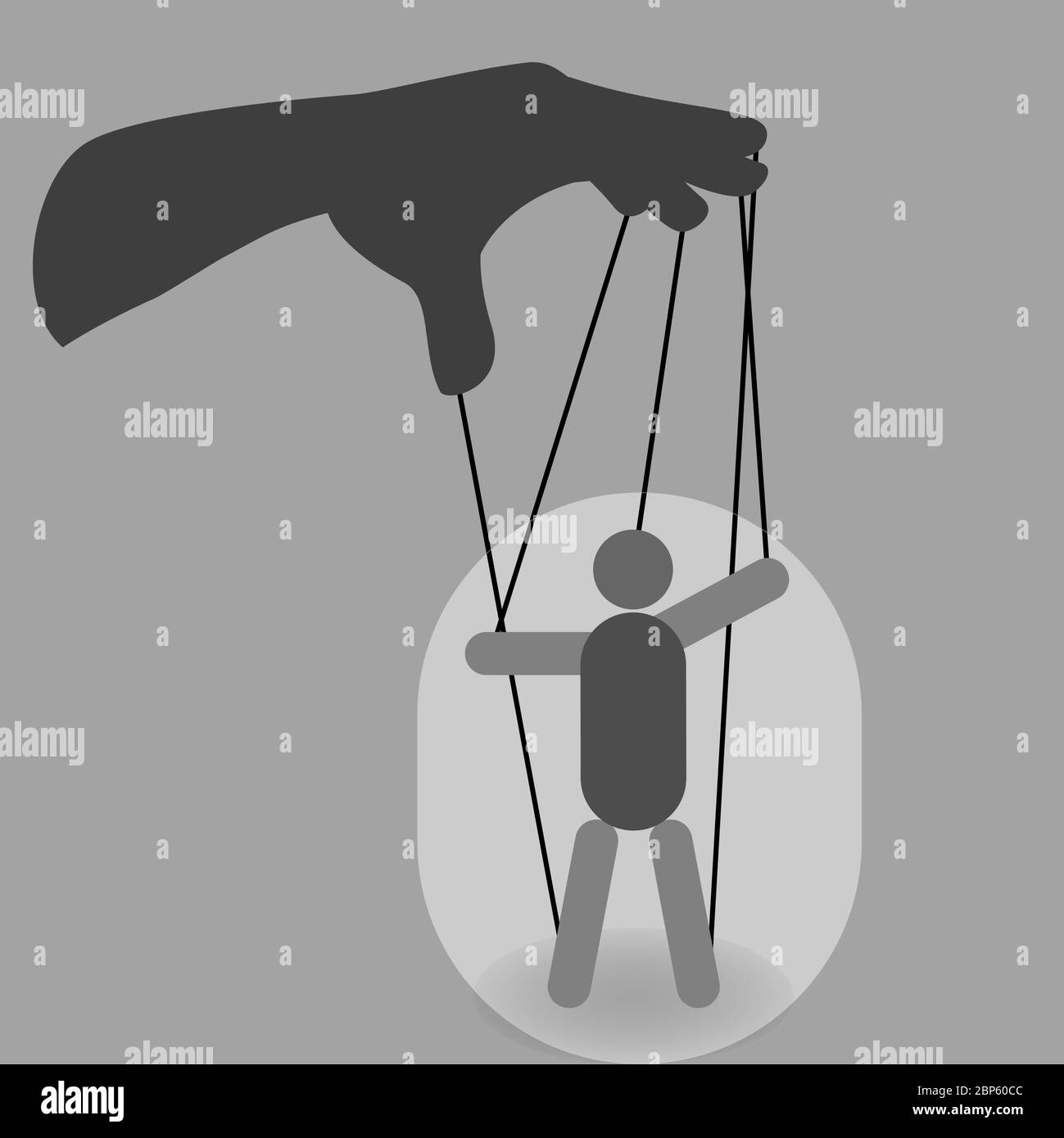 Main avec une marionnette sur des cordes, concept de manipulation Illustration de Vecteur