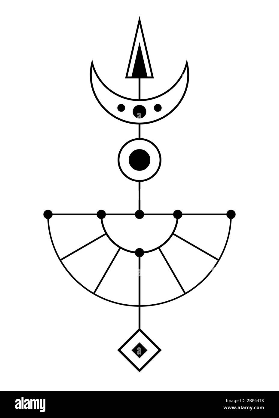 Symbole géométrique abstraite. La géométrie sacrée signe avec des formes géométriques. Isolé sur fond blanc. Formes linéaires noir. Logo linéaire. Illustration de Vecteur