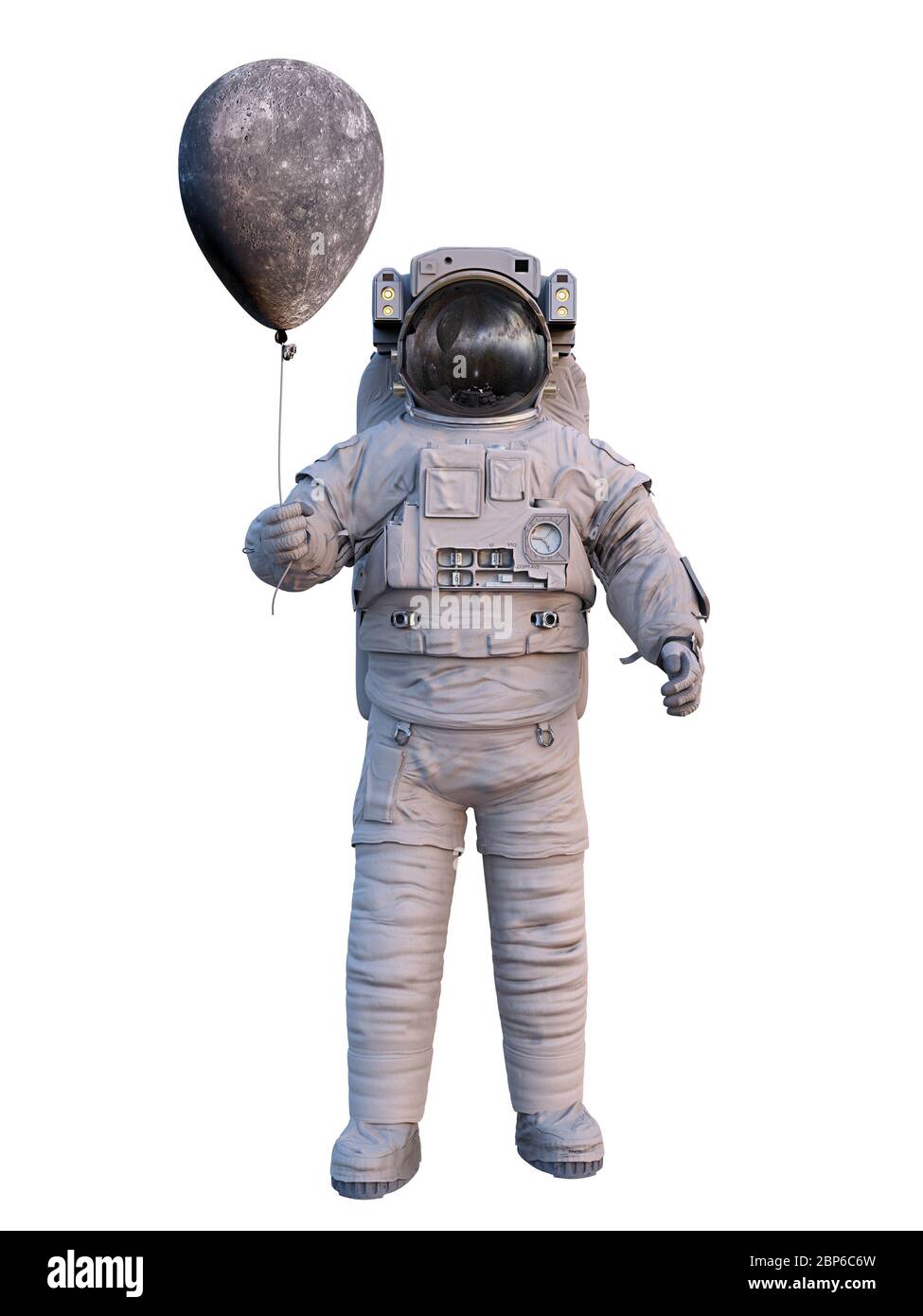 Astronaute avec ballon de mercure de la planète isolé sur fond blanc Banque D'Images