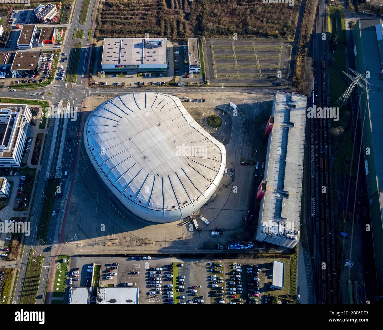 Vue aérienne, ISS Dome, salle polyvalente, Düsseldorf, Rhénanie-du-Nord-Westphalie, Allemagne Banque D'Images