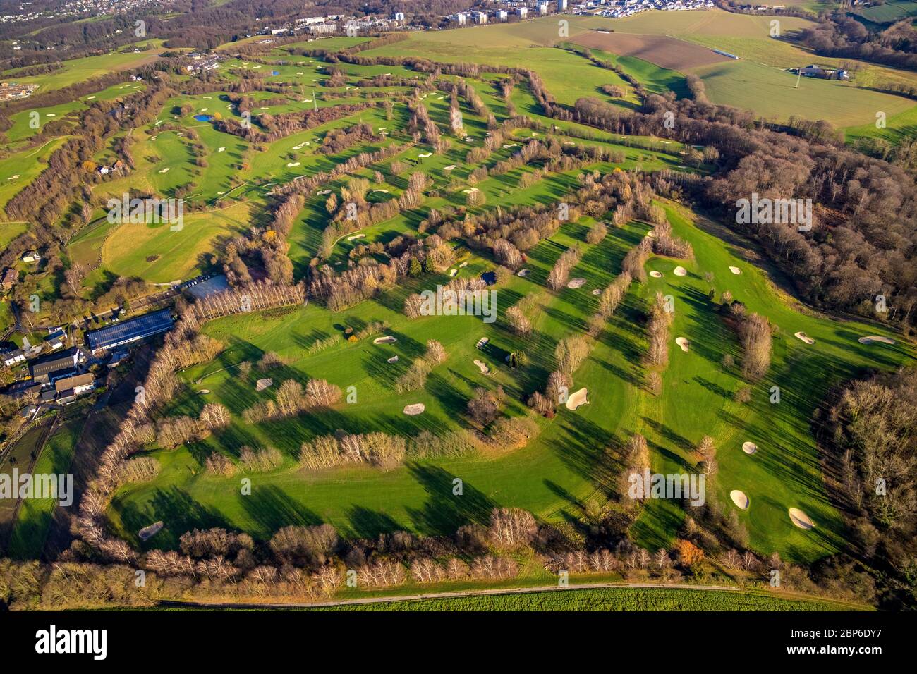 Vue aérienne, Golfclub Hösel, Heiligenhaus, région de la Ruhr, Rhénanie-du-Nord-Westphalie, Allemagne Banque D'Images