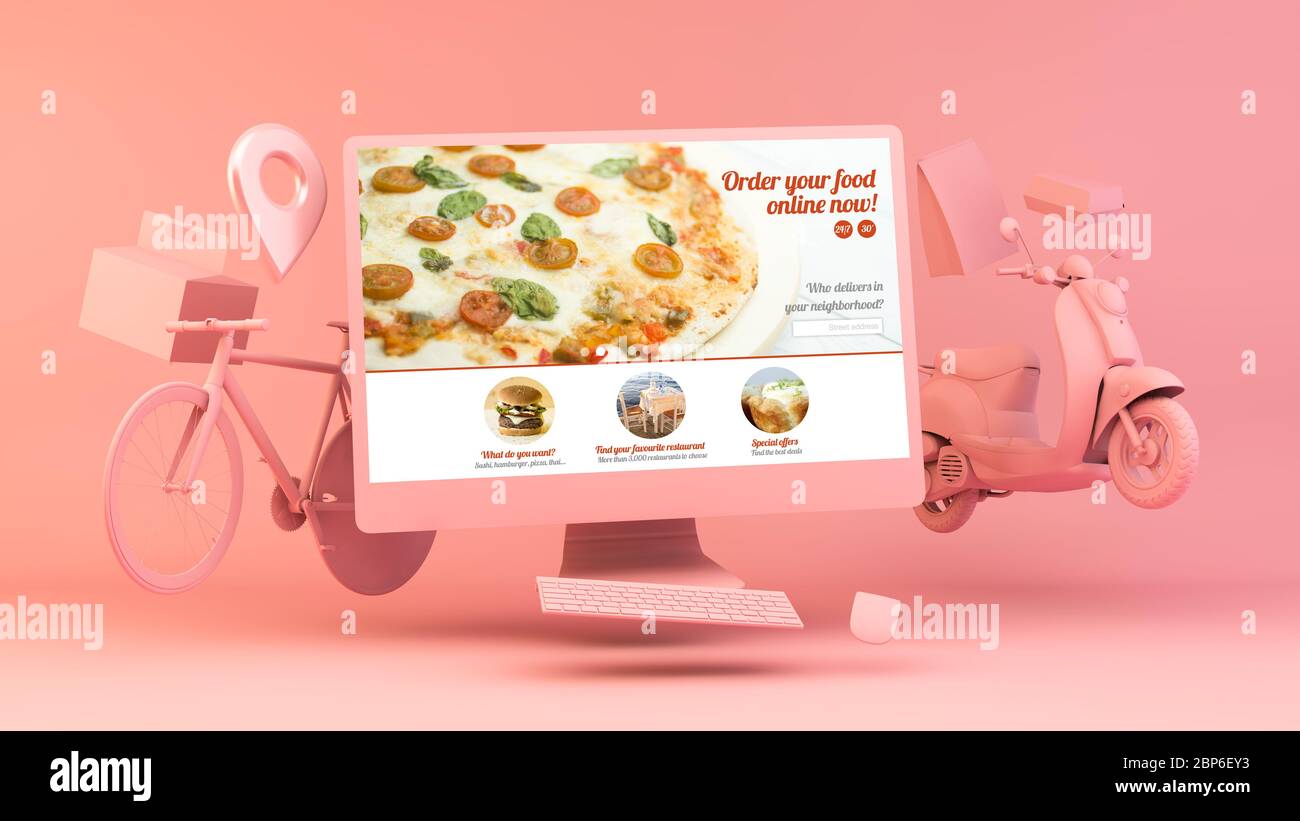 fast food concept de livraison de commande en ligne rendu 3d Banque D'Images