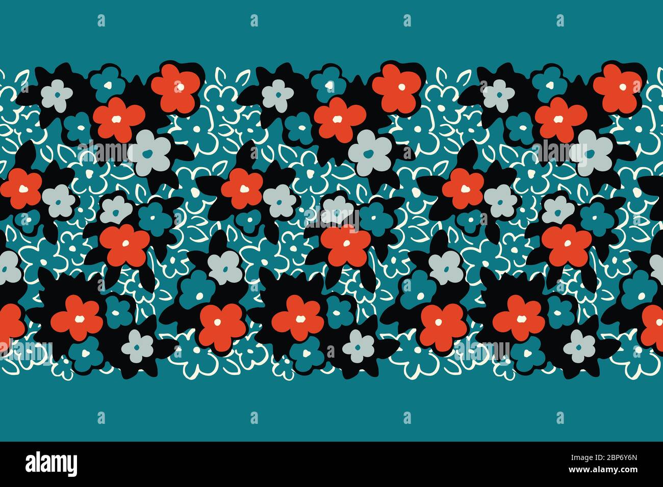 Coloré dessin à la main artistique naïf fleurs de Marguerite contours sur fond turquoise Vector sans couture motif bordure Illustration de Vecteur