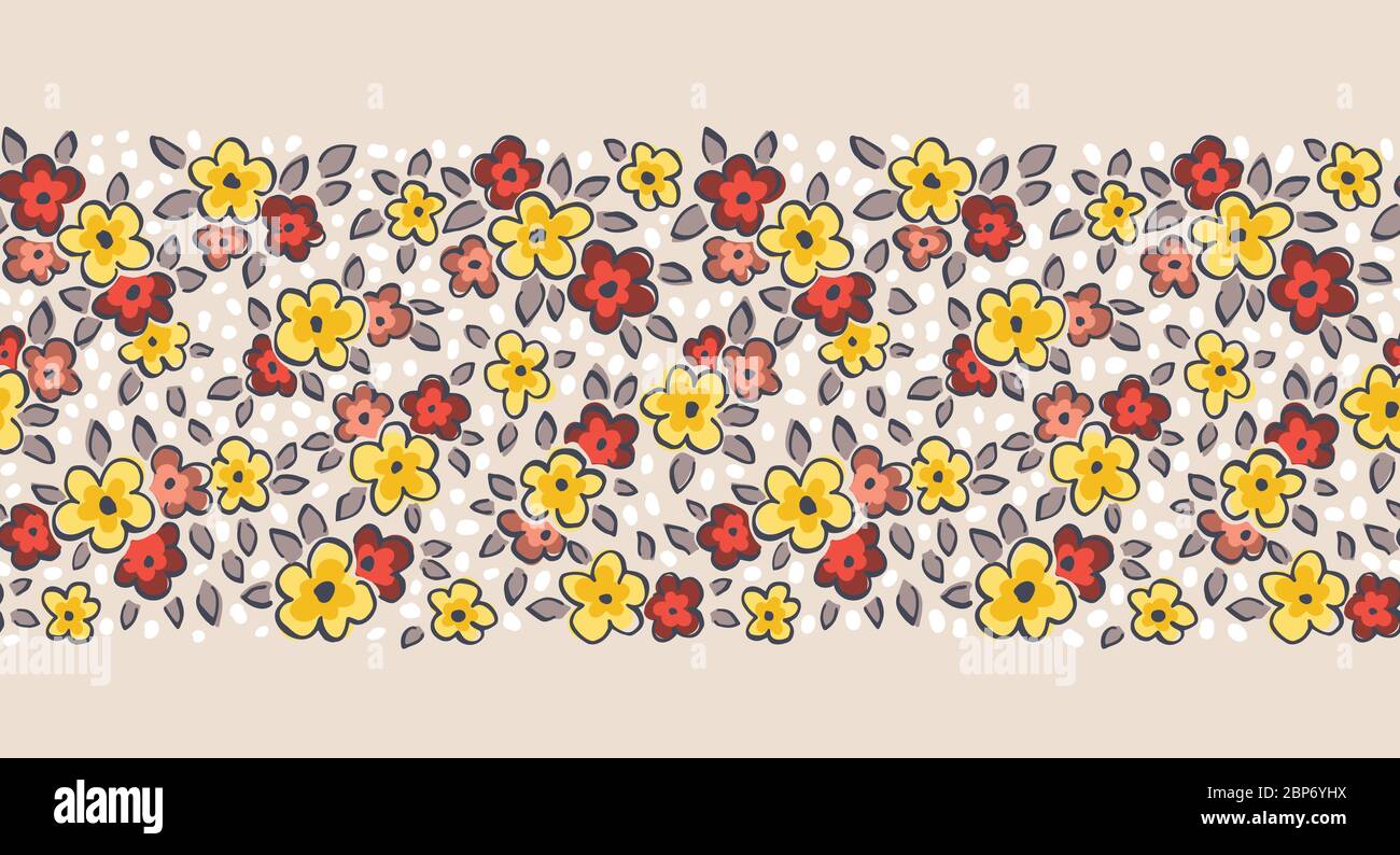 Dessin à la main artistique naïve fleurs de Marguerite contours sur fond beige vecteur sans couture motif bordure Illustration de Vecteur