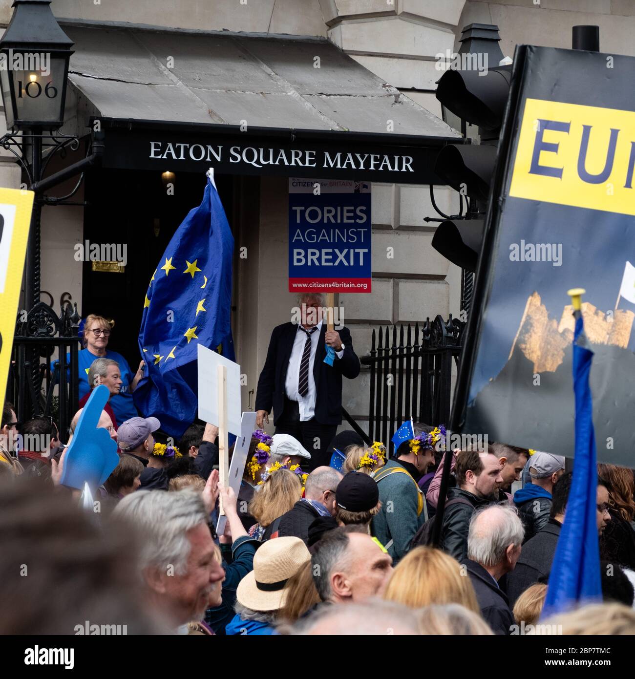 Boris Johnson, impersonateur, présente ses excuses pour le Brexit, Londres, Angleterre, 2019 Banque D'Images