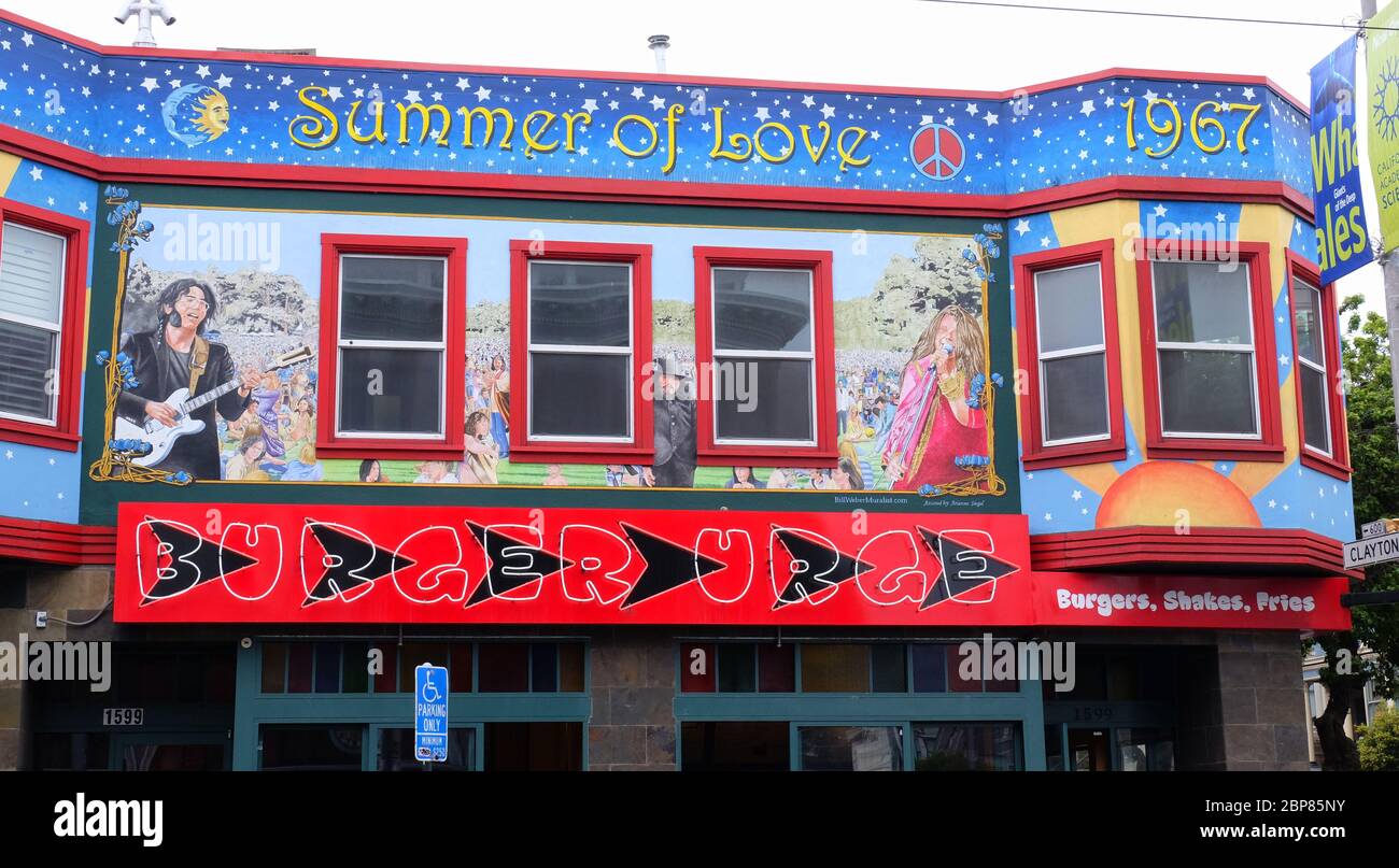 Fresque à l'extérieur du Burger Hamburger Restaurant sur 1599 Haight St, Haight Ashbury, San Francisco CA Banque D'Images