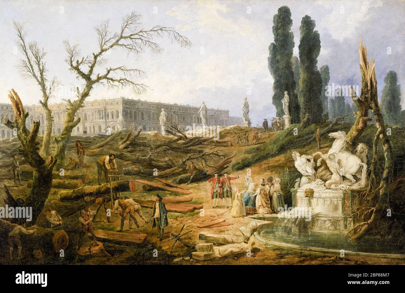 Hubert Robert, le Bosquet des bains d’Apollon, peinture paysagère, 1775-1777 Banque D'Images