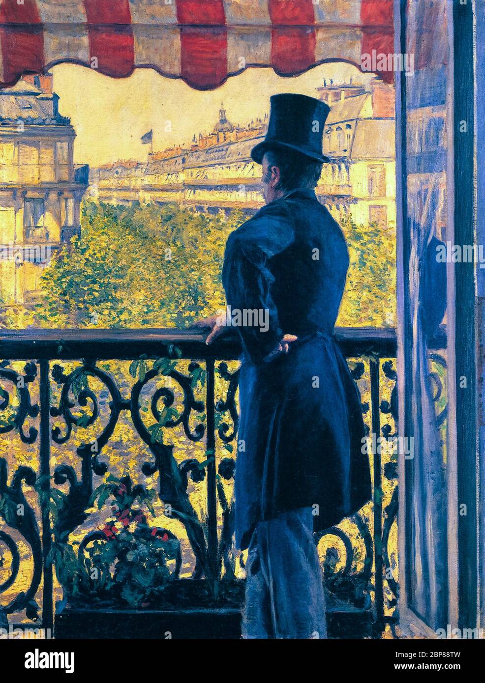 Gustave Caillebotte, homme sur un balcon : boulevard Haussmann, peinture, 1880 Banque D'Images