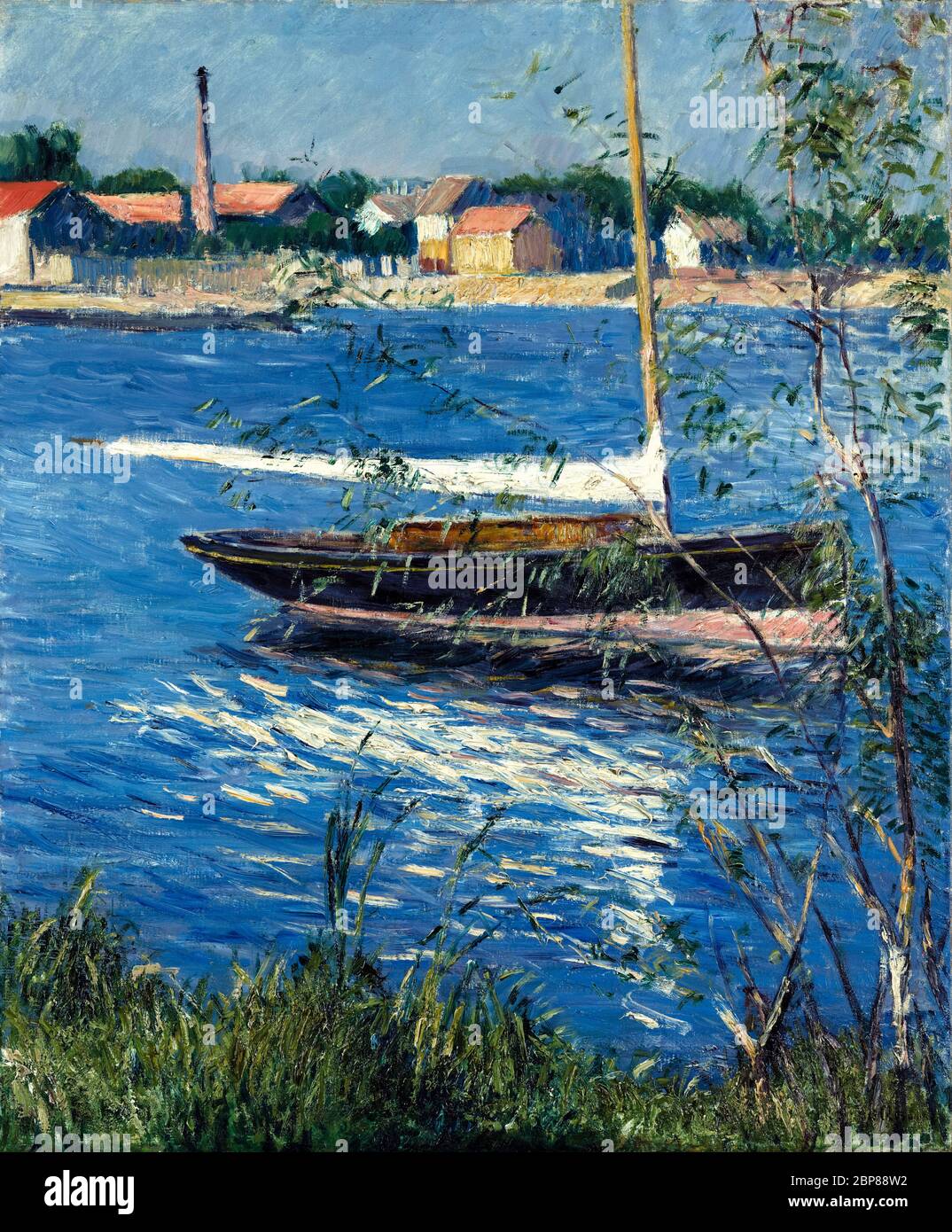 Gustave Caillebotte, bateau amarré sur la Seine à Argenteuil, peinture de paysage, vers 1884 Banque D'Images