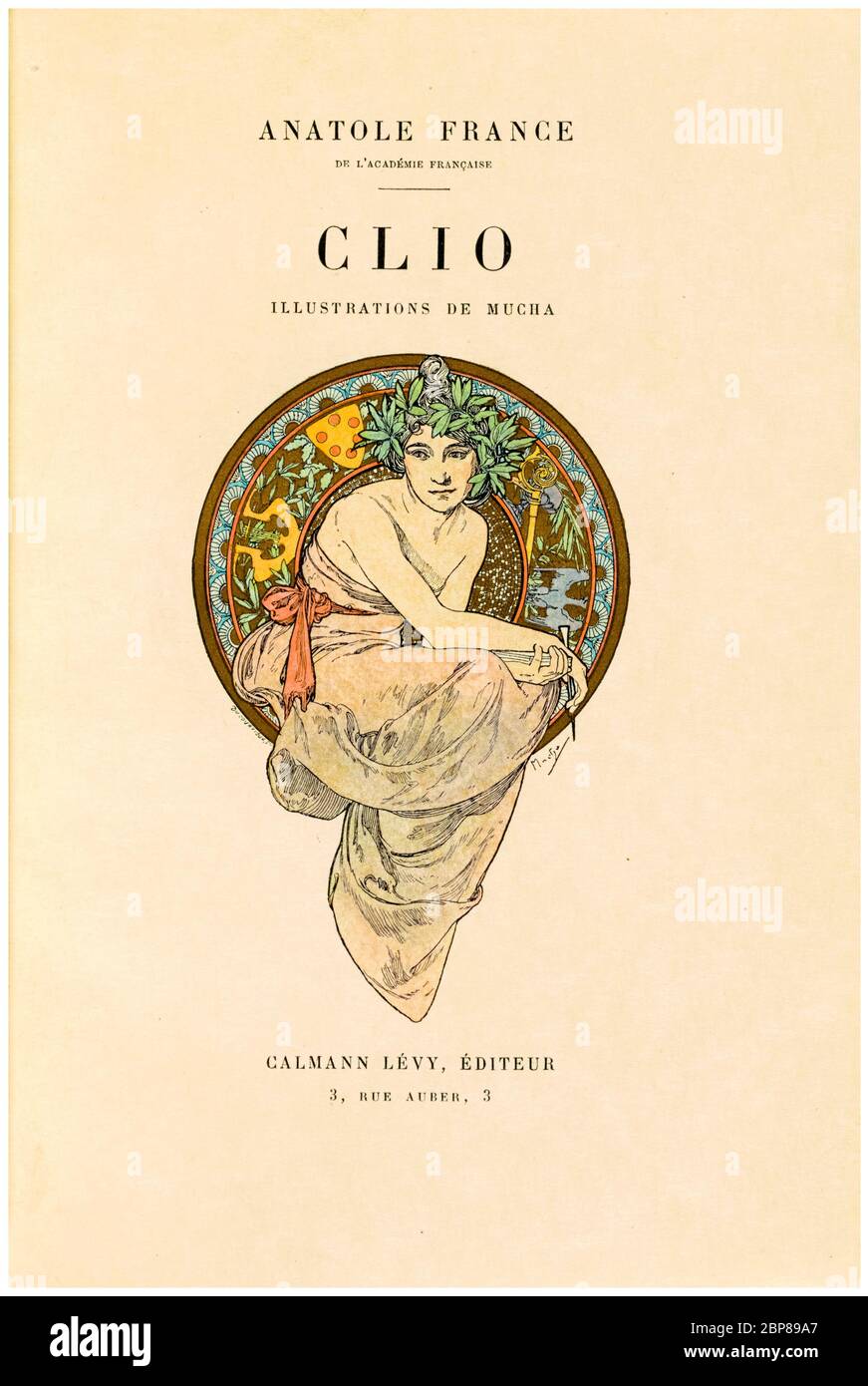Alphonse Mucha, Anatole France (auteur), Clio, frontispice, Art Nouveau, illustration, 1900 Banque D'Images