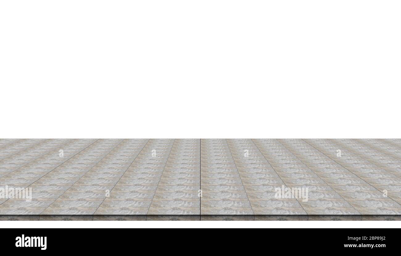 Revêtement de sol en béton vide isolé sur fond blanc pour les produits de démonstration ou de maquette. Banque D'Images