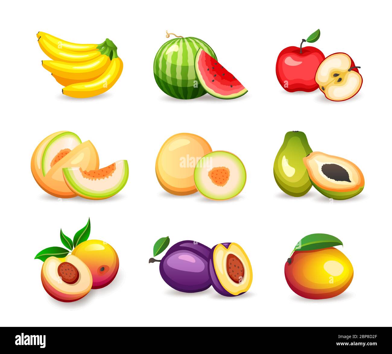 Ensemble de différents fruits tropicaux isolés sur fond blanc, illustration vectorielle de style plat Illustration de Vecteur