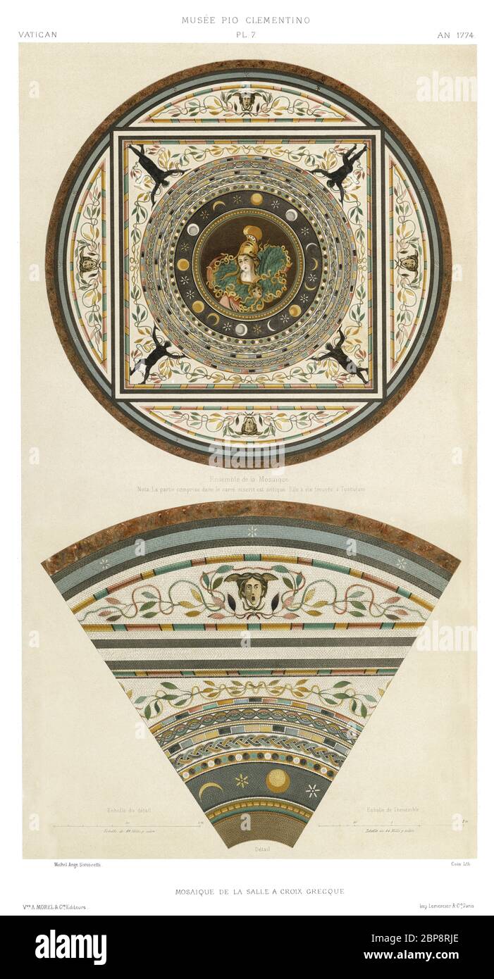 Rome, le Vatican : Musée Pio Clementino. Mosaïque de la Croix grecque salle, Assemblée et détail 1774, du Vatican 1882. Banque D'Images