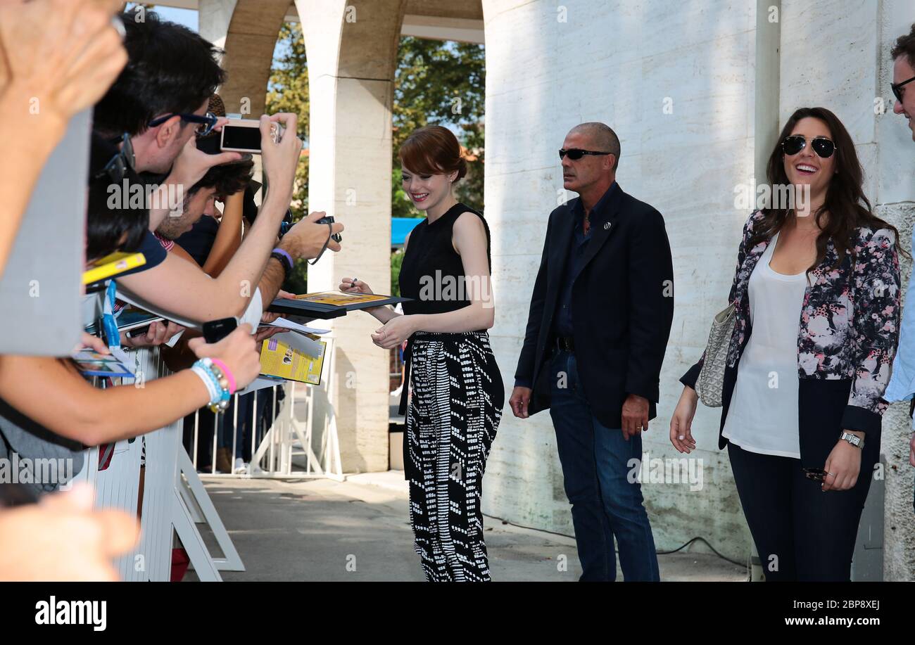 VENISE, ITALIE - 27 AOÛT : Emma Stone participe au premier jour du 71e Festival du film de Venise le 27 août 2014 à Venise, Italie. Banque D'Images