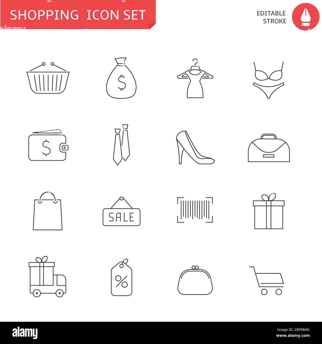 Jeu d'icônes de ligne fine d'achat Illustration de Vecteur