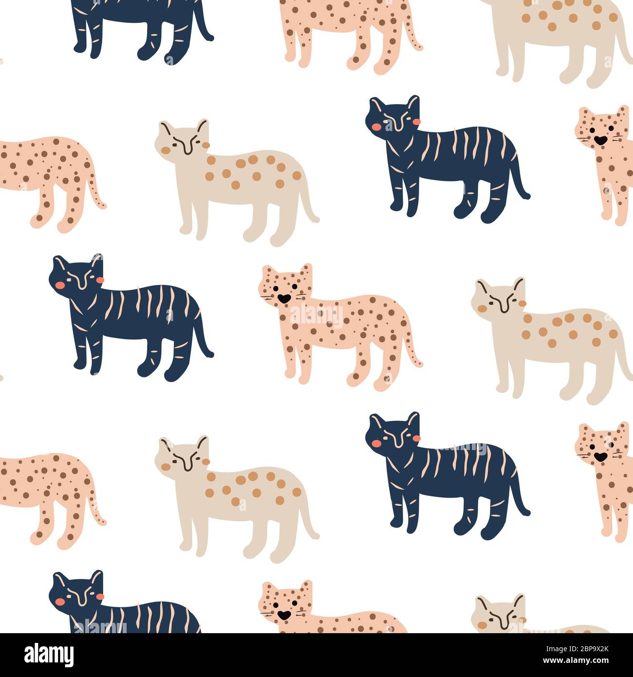 Joli chat sauvage chache sans couture motif abstrait caractères. Joli motif vectoriel dessiné à la main. Illustration de Vecteur