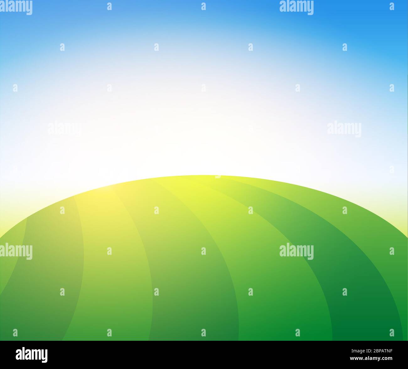 Paysage avec champ vert de ferme de pâturage. Fond d'écran Scenic vectoriel avec ciel bleu. Illustration de Vecteur