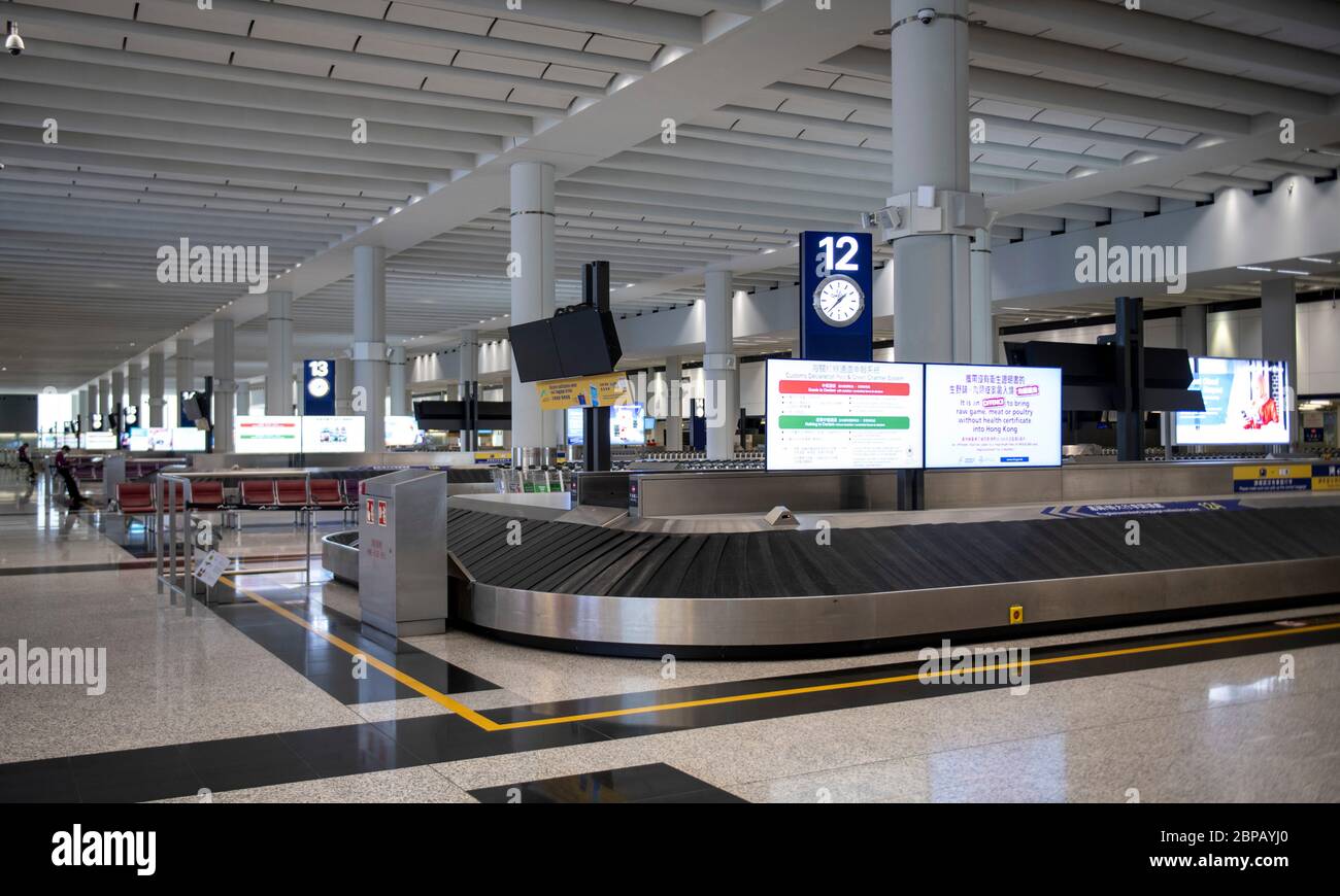 Hong Kong, Chine : 09 mars 2020. Vider le hall des arrivées à bagages de l'aéroport international de Hong Kong. Le numéro de couverture 19 a eu une incidence sur le dramaticall des numéros de passagers Banque D'Images
