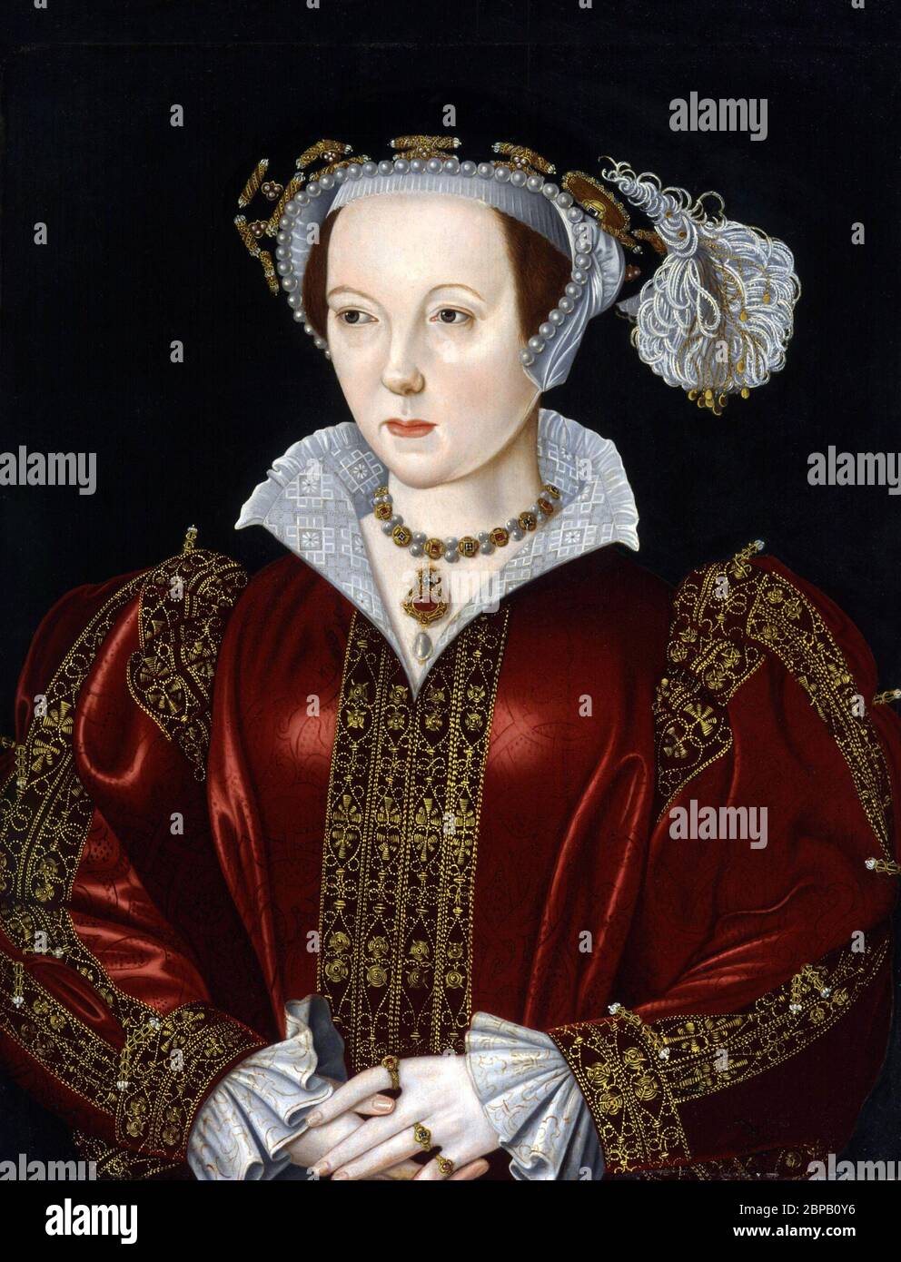 Katherine Parr. Portrait de la sixième femme du roi Henri VIII d'Angleterre, Catherine Parr (1512-1548) par un artiste inconnu, huile sur panneau, fin du XVIe siècle Banque D'Images