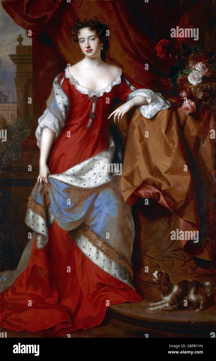 La reine Anne. Portrait de la reine Ann (1665-1714) par Jan van der Vaardt et Willem Wissing, huile sur toile, c.1685. Banque D'Images