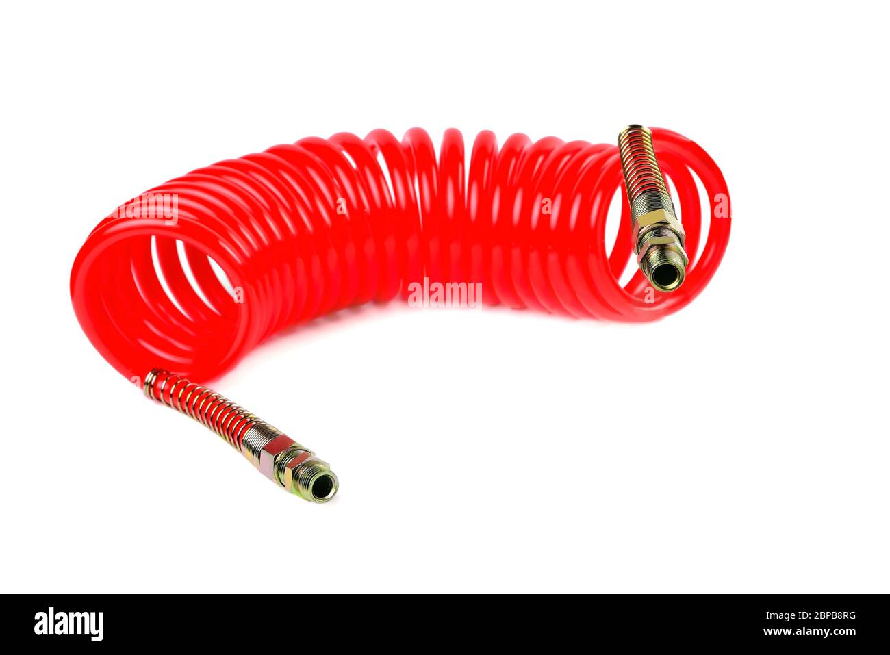 flexible pneumatique d'un chariot pour fournir de l'air comprimé d'un tracteur à une remorque, fond blanc, gros plan Banque D'Images