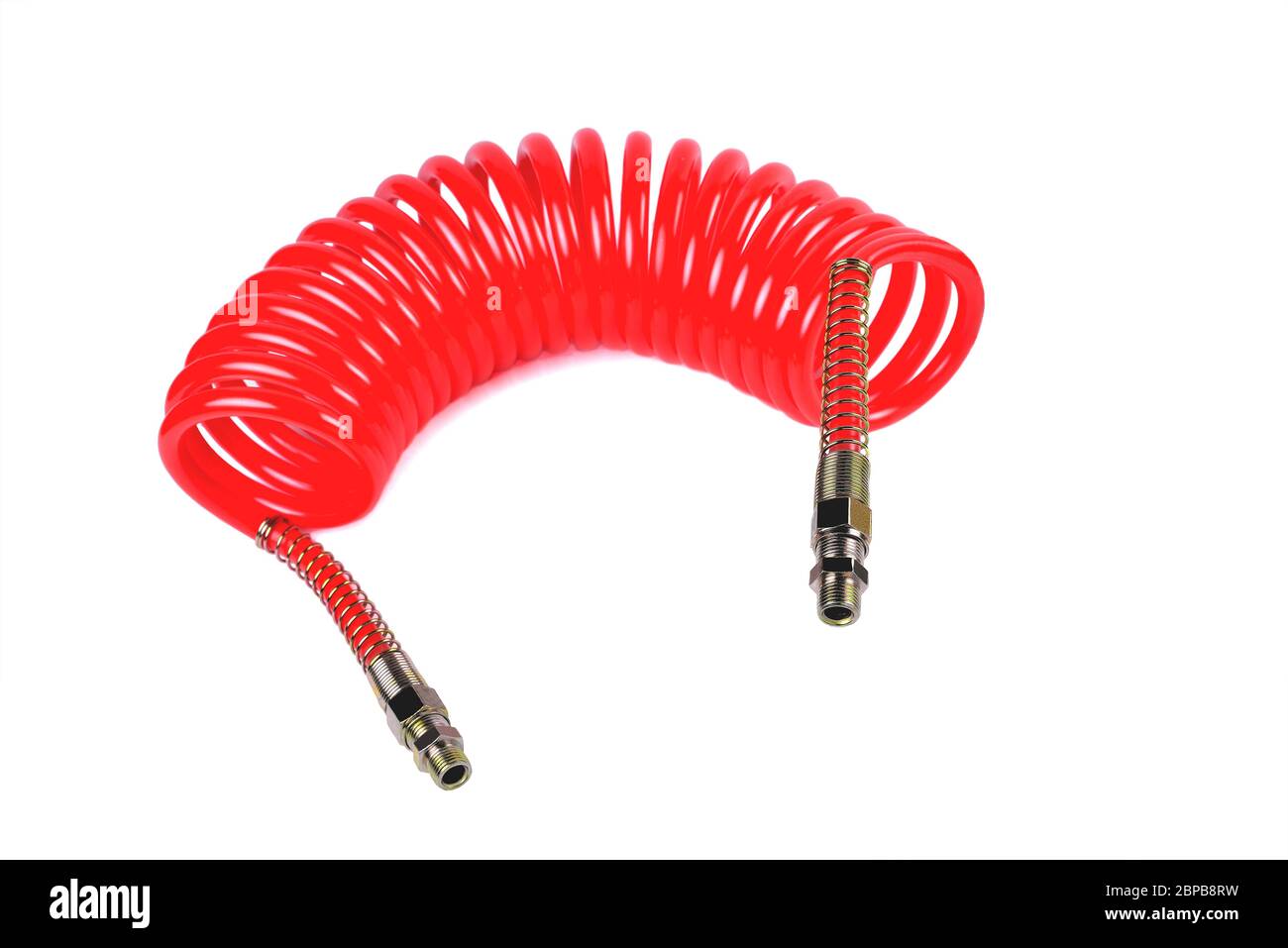 flexible pneumatique d'un chariot pour fournir de l'air comprimé d'un tracteur à une remorque, fond blanc, gros plan Banque D'Images