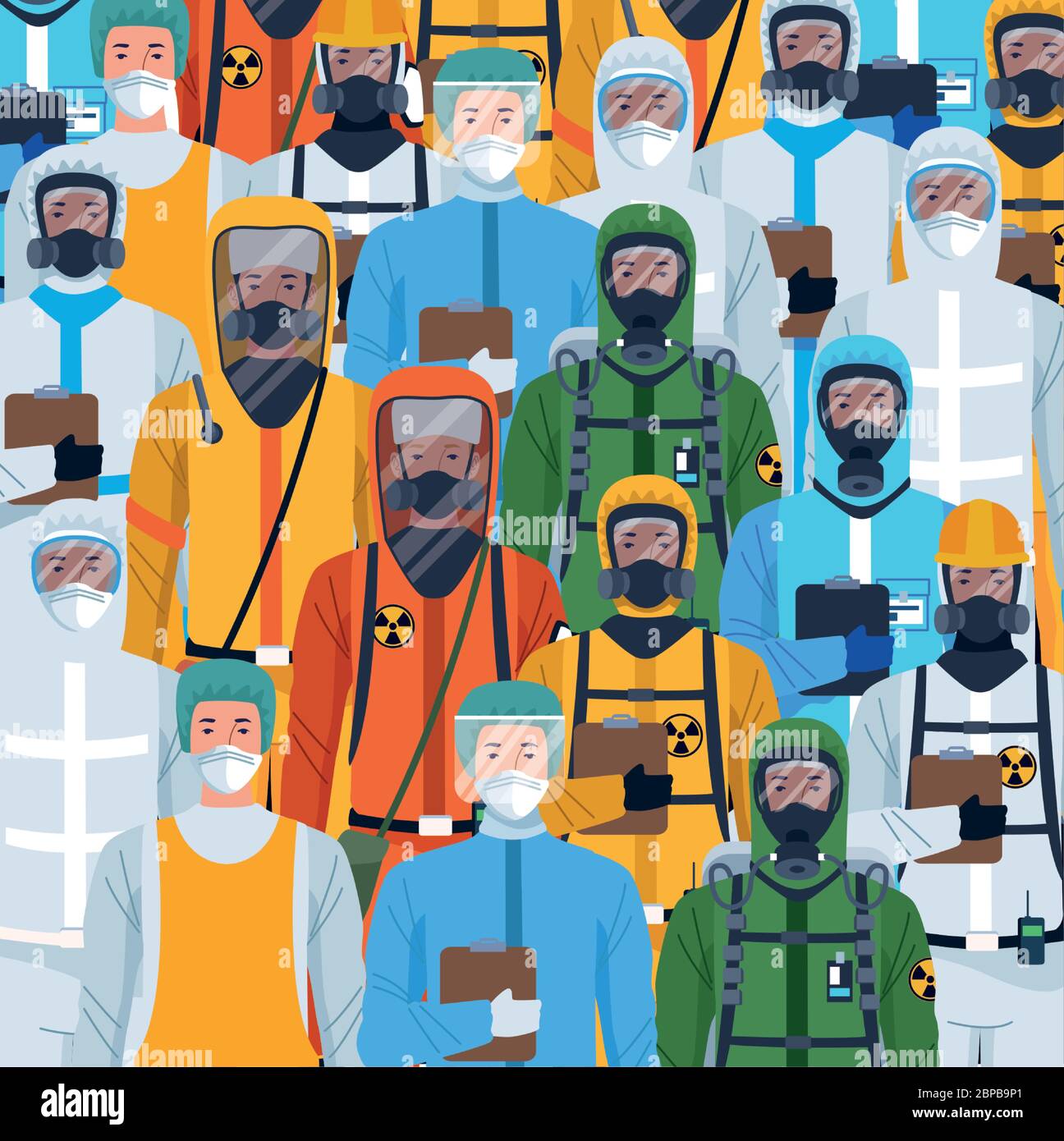 une foule de travailleurs utilisant un virus de protection convient aux personnages Illustration de Vecteur