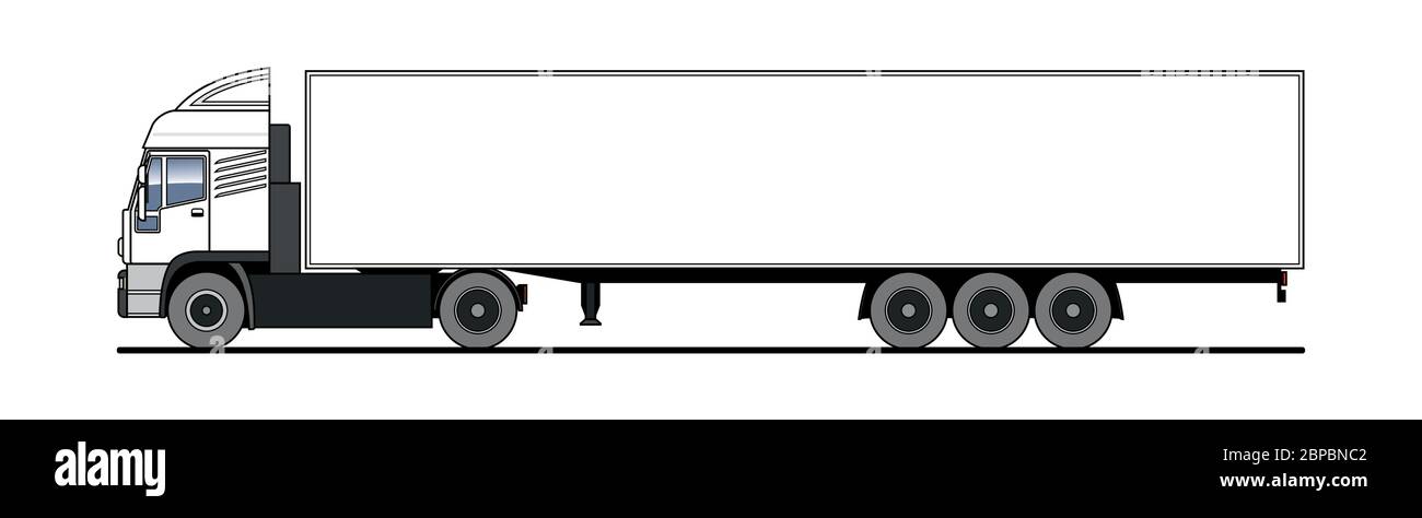 Camion vectoriel, camion, semi-remorque, vue latérale. Modèle blanc camion vierge, semi-remorque pour publicité. Transport de marchandises. Vecteur plat moderne illu Illustration de Vecteur