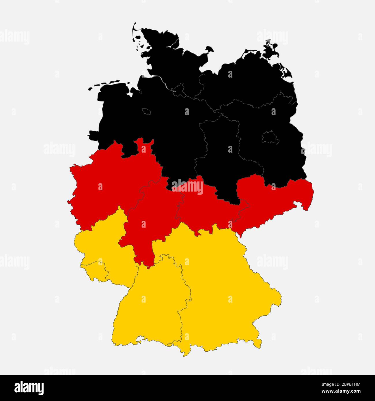 Carte de l'Allemagne aux couleurs du drapeau avec divisions administratives vierges Banque D'Images
