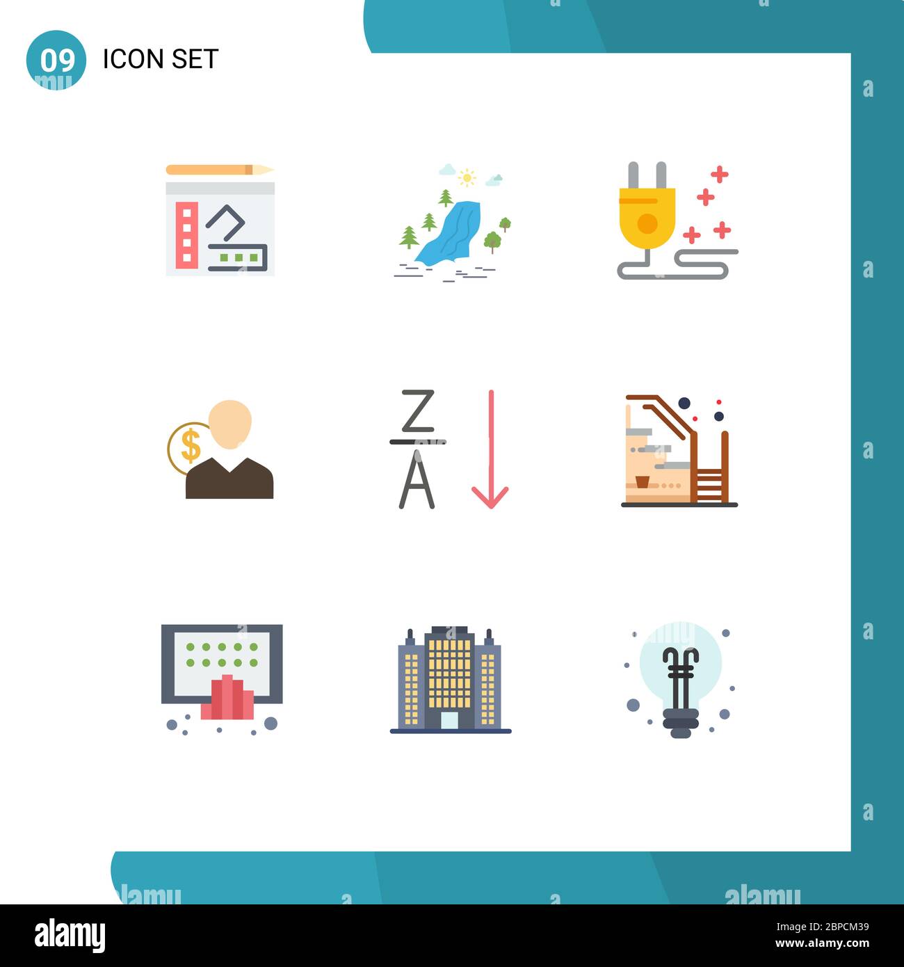 9 icônes créatives signes et symboles modernes de l'argent, employé, nature, coûts, éléments de conception vectorielle modifiables par le client Illustration de Vecteur