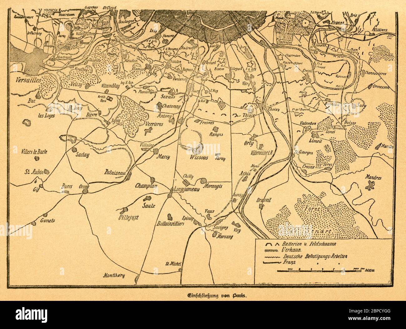 Europa, Deutschland, Frankreich, Deutsch-Französischer Krieg, Paris, Einschließung von Paris, erster Teil der Karte, Motiv aus : Der Krieg zwischen Frankreich und Deutschland in den Jahren 1870-1871 ' , von J. Scheibert, Verlag von W. Pauli' Nachfolger ( H. Jerosch ) , Berlin , 1895 . / Europe, Allemagne, France, Paris, Guerre franco-prussienne, la fermeture de Paris, première partie de la carte, image de : ' Der Krieg zwischen Frankreich und Deutschland in den Jahren 1870-1871 ' ( la guerre entre la France et la Prusse 1870-1871 ) , par J. Scheibert, maison d'édition W. Pauli ''s sucsor ( H. Jerosch ) Banque D'Images