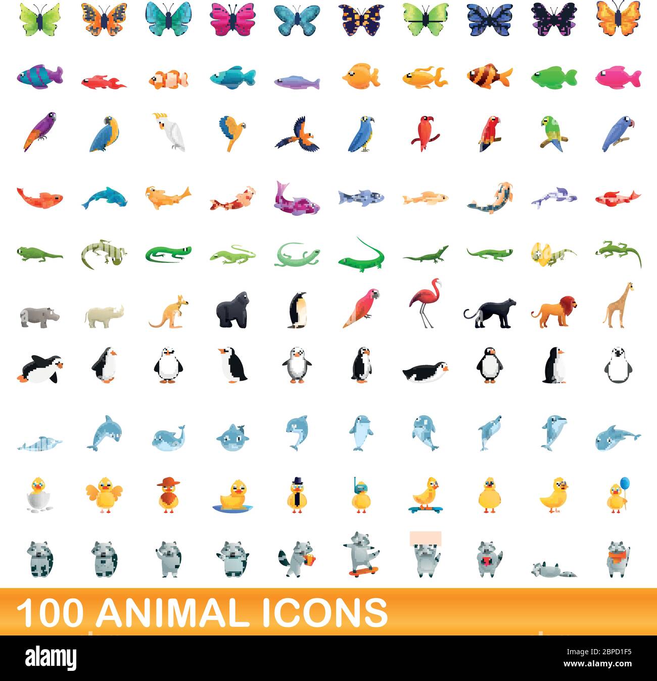 100 icônes d'animaux fixés. Cartoon illustration de 100 icônes animales vector set isolé sur fond blanc Illustration de Vecteur