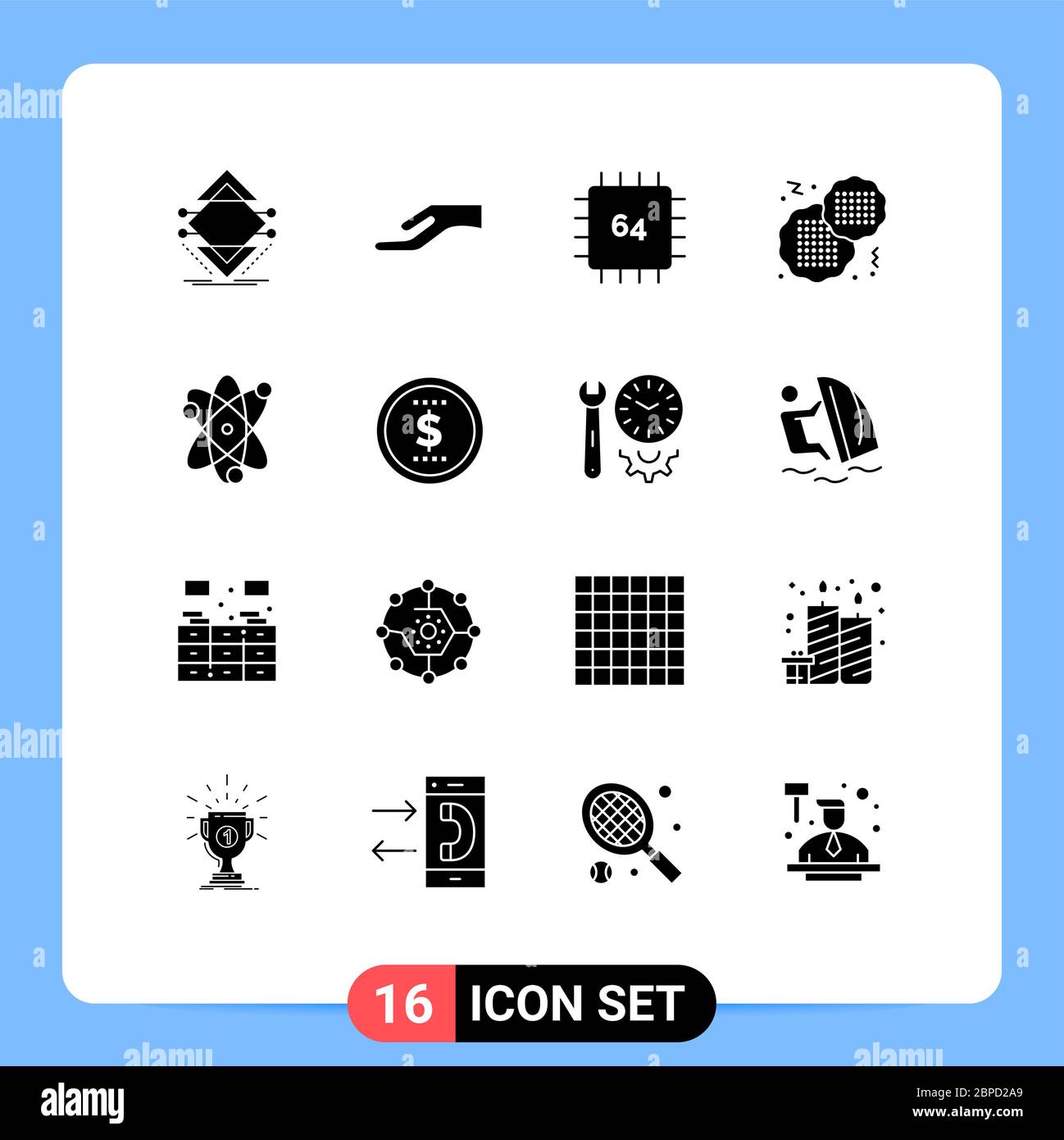 Jeu de 16 icônes d'interface utilisateur modernes symboles signes pour les éléments de conception vectorielle modifiables, prix, rapide, puce, nourriture et matériel Illustration de Vecteur