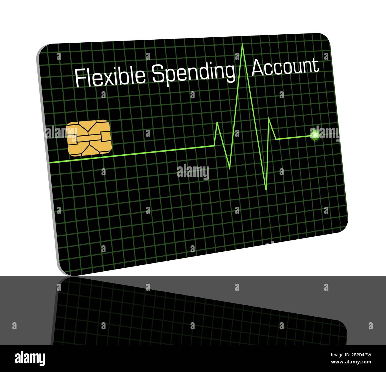 Voici une carte de débit flexible de compte de dépenses conçue avec une ligne graphique EKG pour indiquer que la carte est pour les frais médicaux. Copier la zone de texte. FSA c Illustration de Vecteur