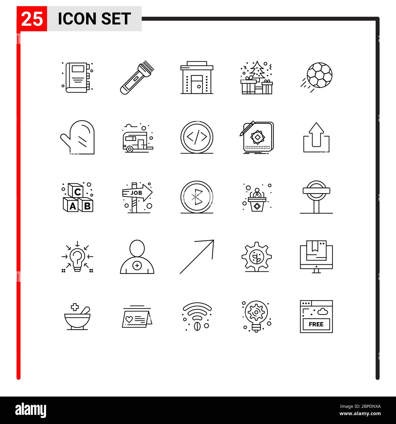 Ensemble de 25 icônes modernes de l'interface utilisateur symboles signes pour le football, noël, affaires, boîte, acheter des éléments de conception vectorielle modifiables Illustration de Vecteur