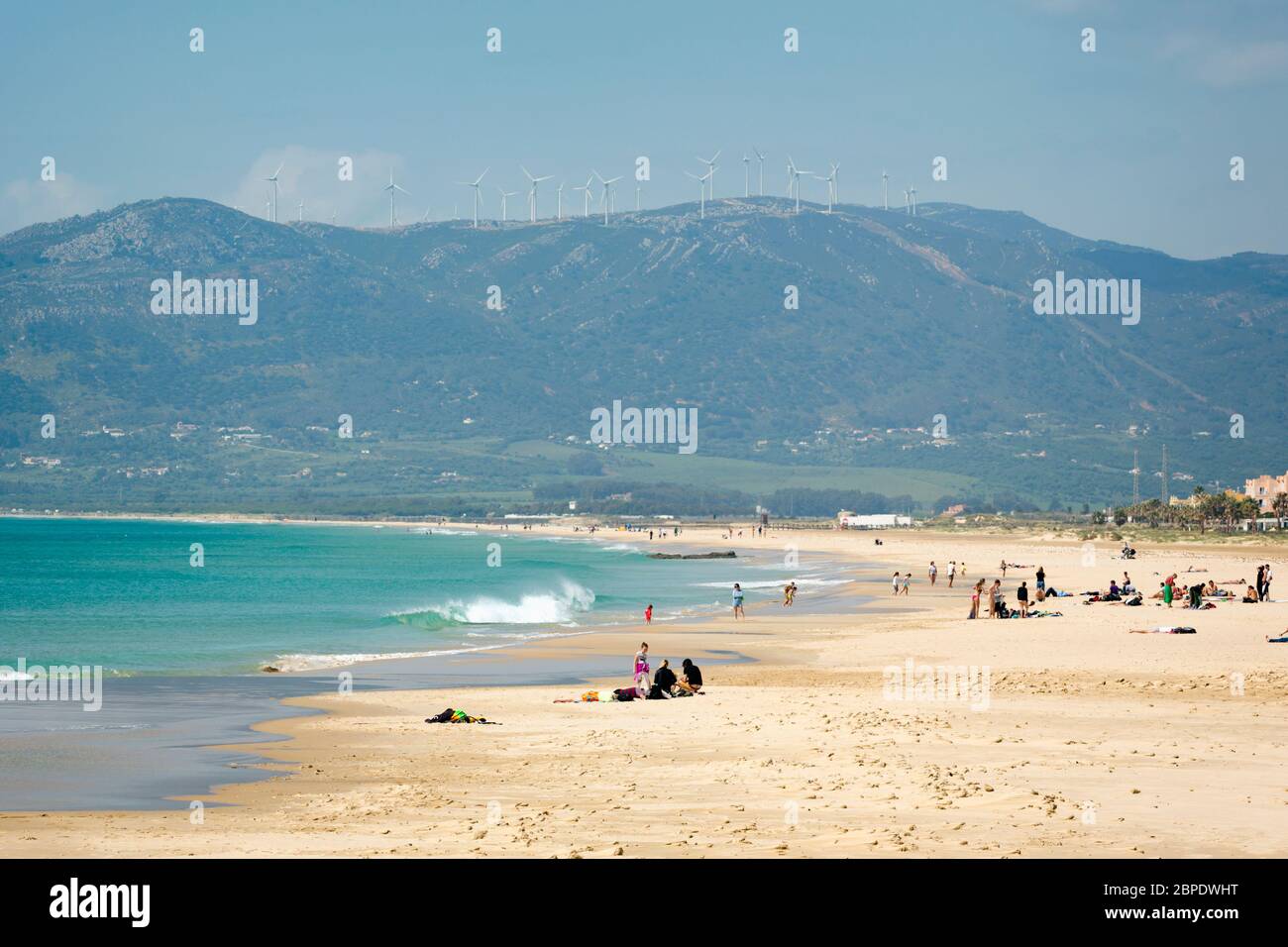 Tarifa, Province de Cadix, Costa de la Luz, Andalousie, Espagne du sud. Playa de los Lances hors-saison. Banque D'Images