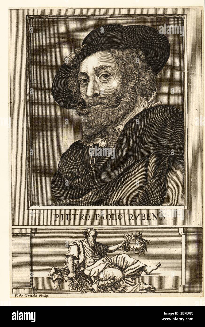 Portrait de Pietro Paolo Rubens, artiste et diplomate flamand, 1577-1640. Gravure de plaque de coperplate par Francesco de Grado après un autoportrait de Rubens, Naples, XVIIIe siècle. Banque D'Images
