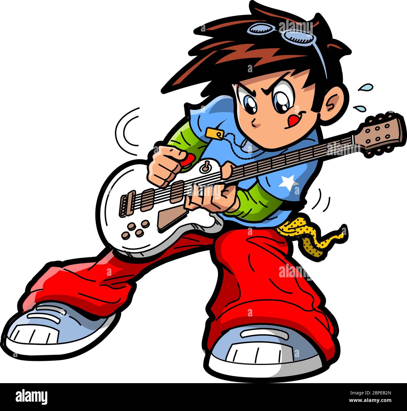 Anime Manga Rock Star Guitar Player Banque D'Images