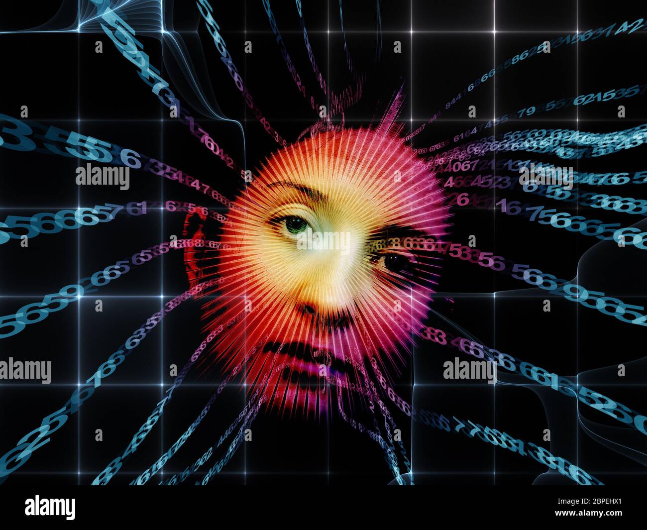 Vision numérique série. La conception de fond de l'oeil une partie de visage de femme et les entiers sur le sujet de la technologie virtuelle, les mathématiques, les sciences et l'éducation Banque D'Images