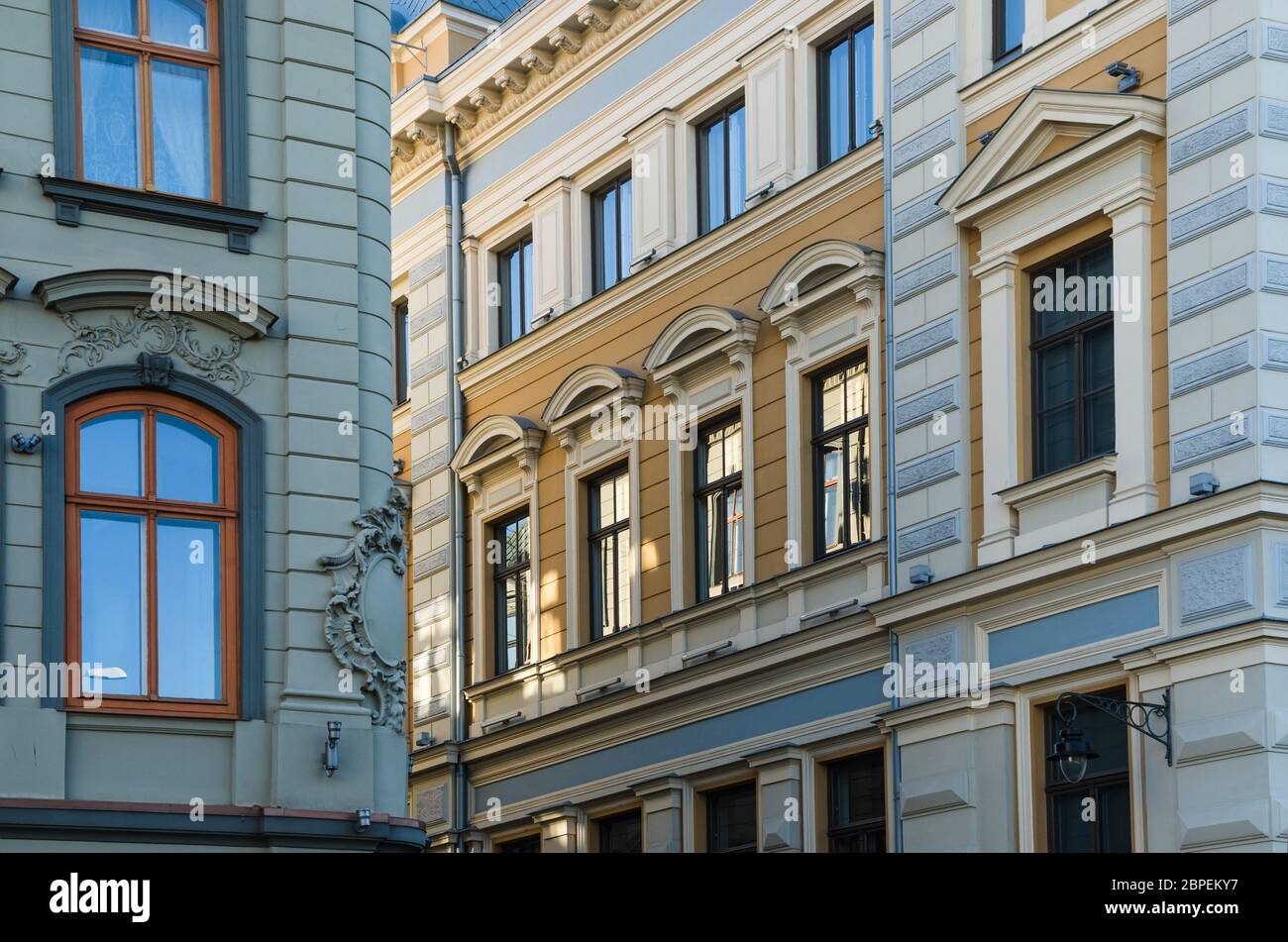 La façade de l'ancien bâtiment à Riga Banque D'Images