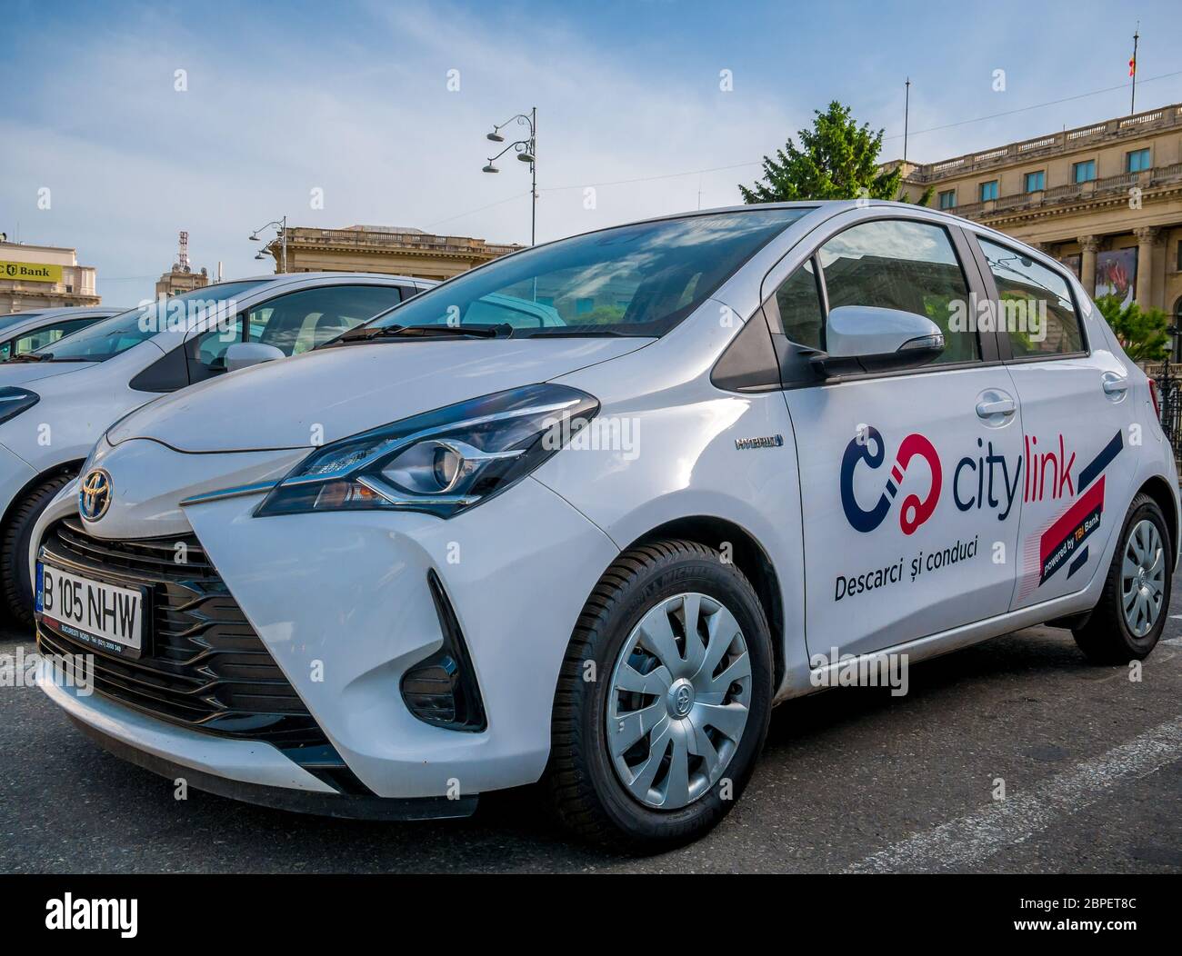 Bucarest/Roumanie - 05.16.2020: Service de location de voitures Citylink à Bucarest. Voitures hybrides Toyota pour la location ou le partage de voiture. Banque D'Images