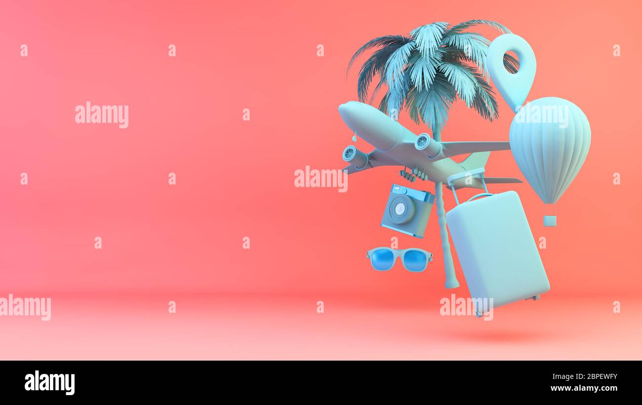 Rendu 3d rose et bleu de Travel concept Banque D'Images