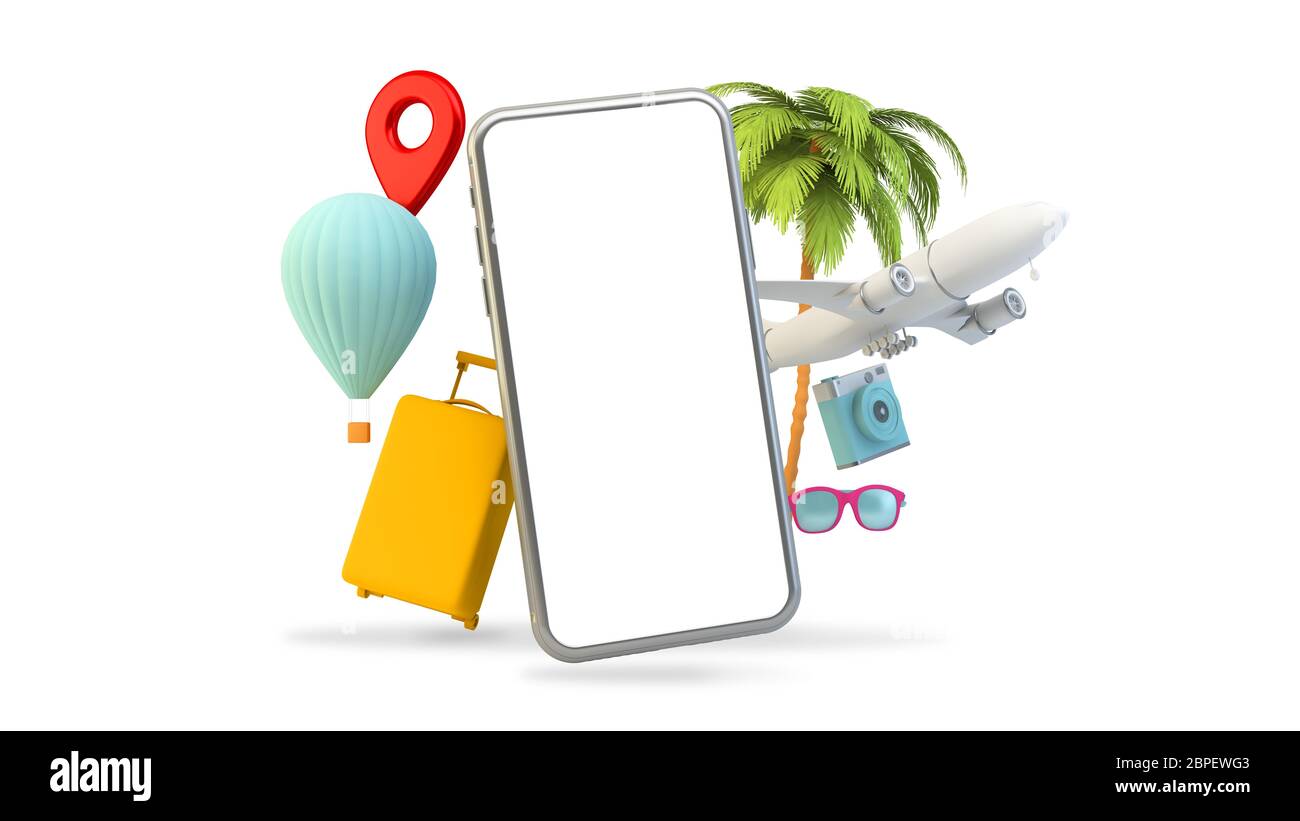 Rendu 3d isolé par téléphone des éléments de voyage Banque D'Images