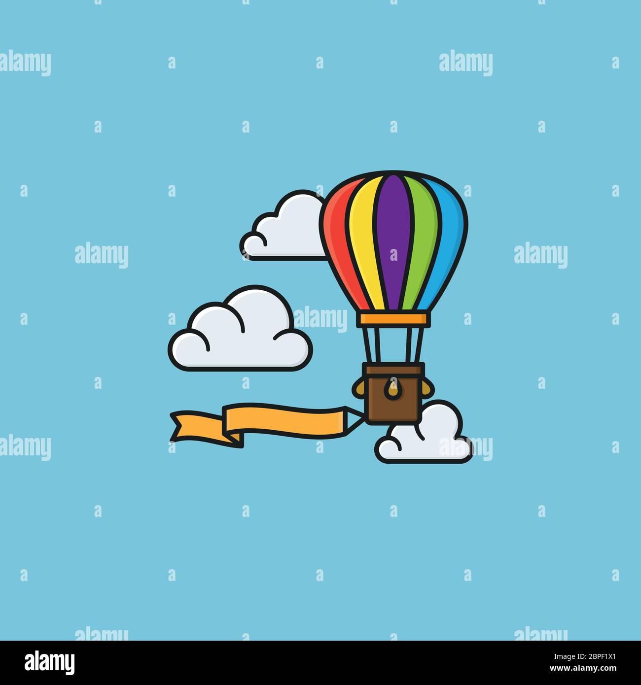 Ballon d'air chaud avec bannière et nuages illustration vectorielle pour la Journée de ballon d'air chaud le juin de la recherche. Illustration de Vecteur