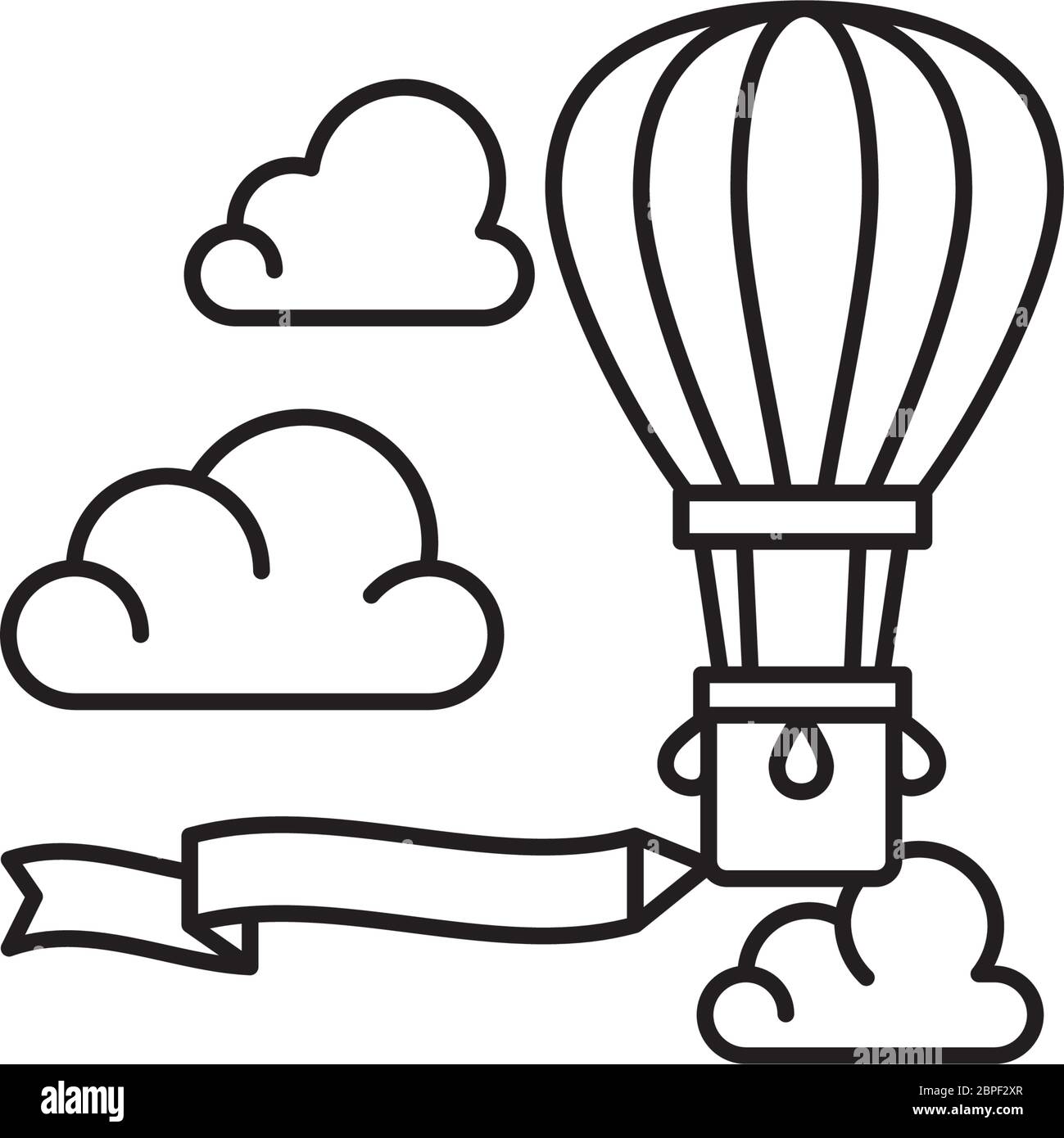 Ballon d'air chaud avec bannière et nuages icône de ligne vectorielle pour la Journée de ballon d'air chaud le juin de la recherche. Illustration de Vecteur