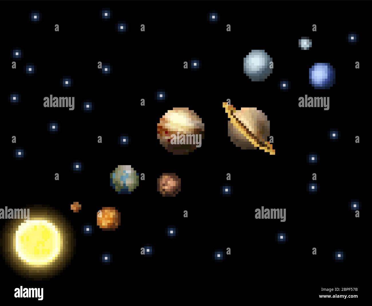 Système solaire 8 Bit Arcade Jeu Vidéo Pixel Art Illustration de Vecteur