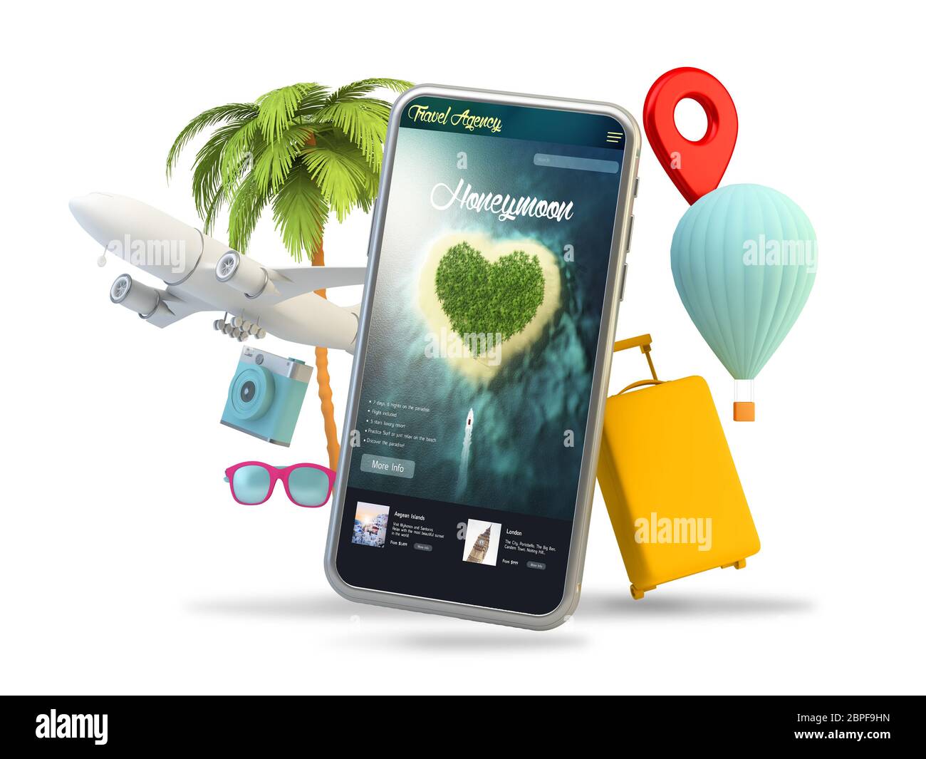 Travel Elements phone lune de miel 3d rendu Banque D'Images