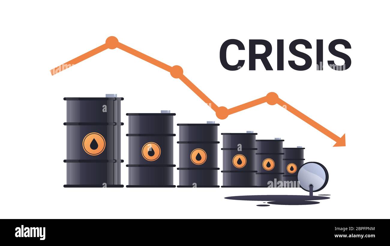 barils de pétrole et flèche vers le bas du graphique baisse des prix baisse des coûts du pétrole concept de crise illustration horizontale du vecteur Illustration de Vecteur