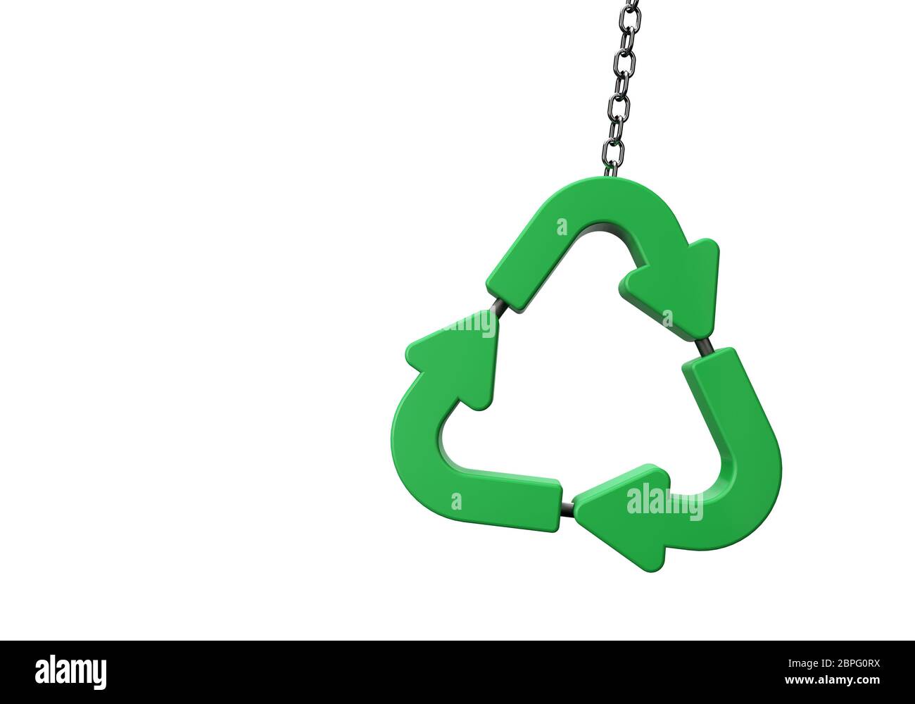 Symbole de recyclage vert accroché à une chaîne. Rendu 3D Banque D'Images